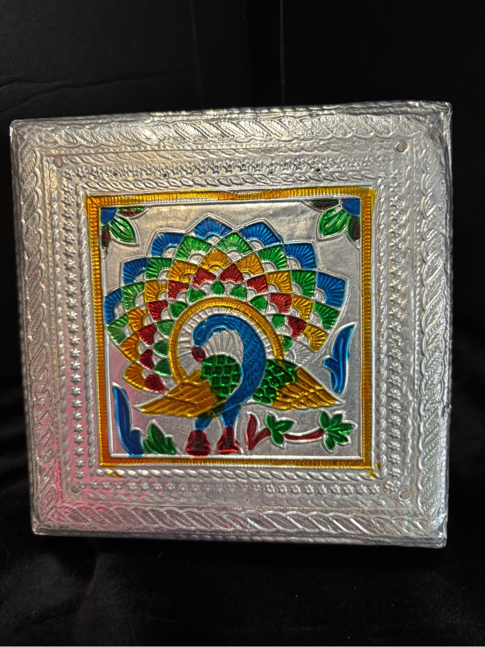 Silver Multicolor Peacock Trinket Box